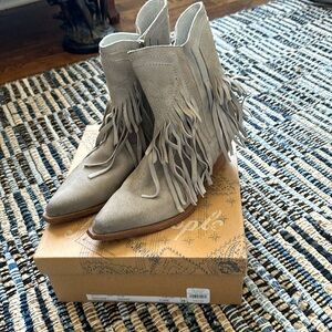 Free People Gray Fringe Ankle Boots